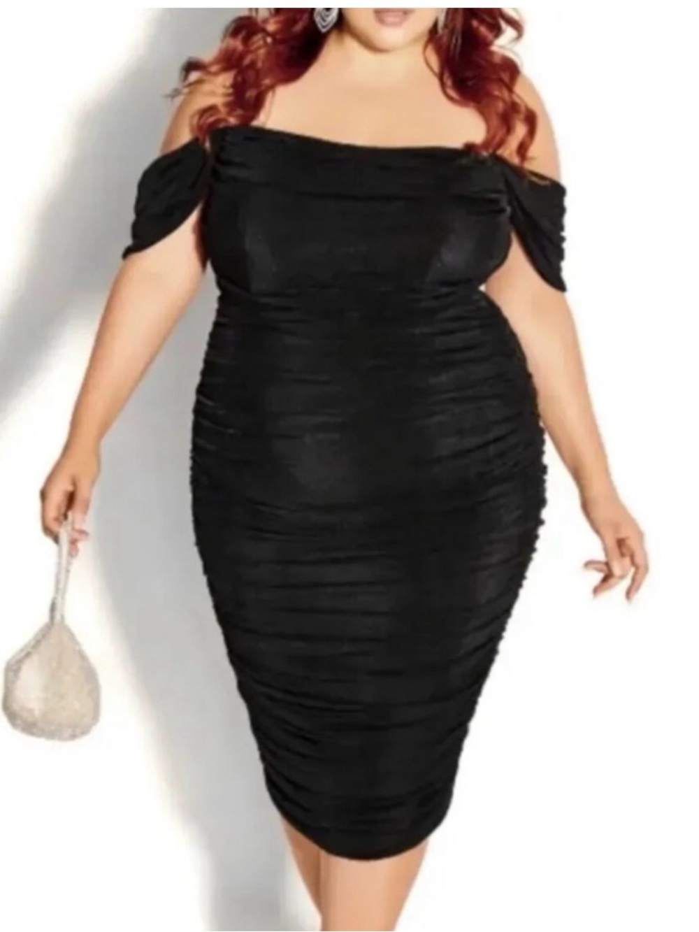 City Chic Luminosity Off-Shoulder Black Plus-Size Ruched Bodycon Dress
